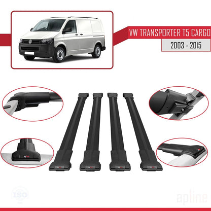 Compatible with Volkswagen T5 Transporter 2003-2015 FLY Model Car Roof Rack Cross Bar Black Aluminium 4 Bars