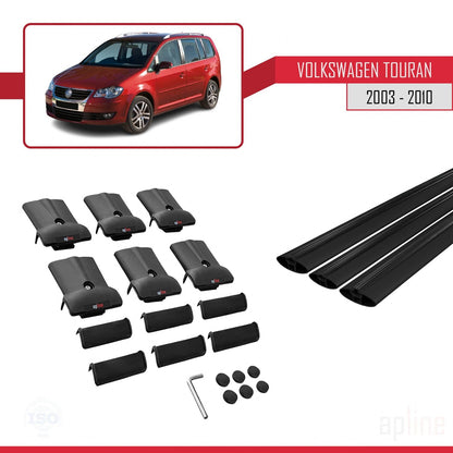 Compatible with Volkswagen Touran (1T) Pre-Facelift 2003-2010 FLY Model Car Roof Rack Cross Bar Black Aluminium 3 Bars