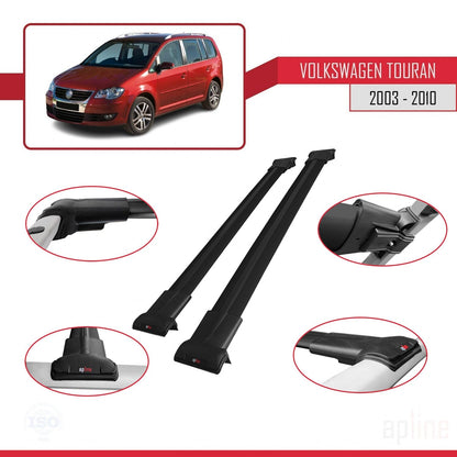 Compatible with Volkswagen Touran (1T) Pre-Facelift 2003-2010 FLY Model Car Roof Rack Cross Bar Black Aluminium 2 Bars