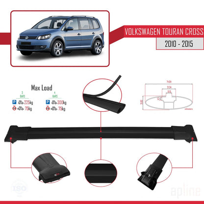 Compatible with Volkswagen Touran Cross Post-Facelift 2010-2015 FLY Model Car Roof Rack Cross Bar Black Aluminium 3 Bars
