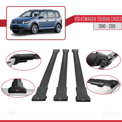 Compatible with Volkswagen Touran Cross Post-Facelift 2010-2015 FLY Model Car Roof Rack Cross Bar Black Aluminium 3 Bars
