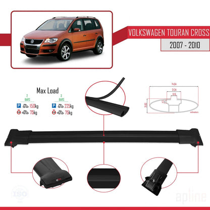 Compatible with Volkswagen Touran Cross Pre-Facelift 2007-2010 FLY Model Car Roof Rack Cross Bar Black Aluminium 2 Bars