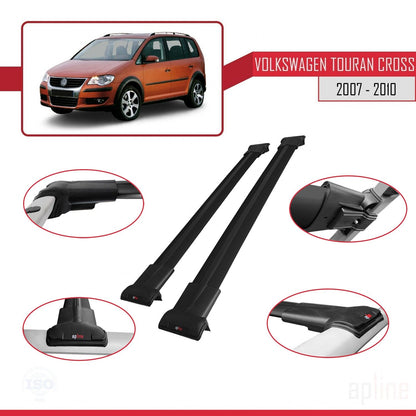 Compatible with Volkswagen Touran Cross Pre-Facelift 2007-2010 FLY Model Car Roof Rack Cross Bar Black Aluminium 2 Bars