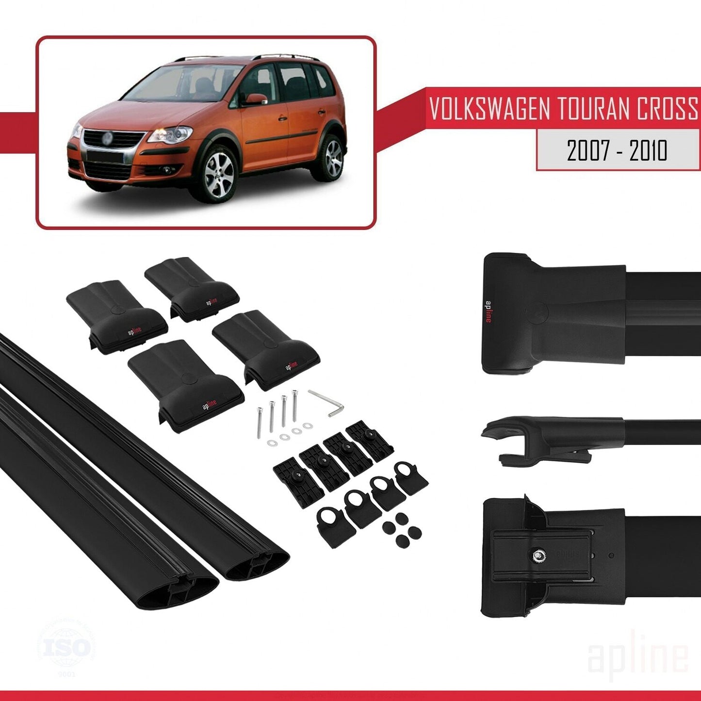 Compatible with Volkswagen Touran Cross Pre-Facelift 2007-2010 FLY Model Car Roof Rack Cross Bar Black Aluminium 2 Bars