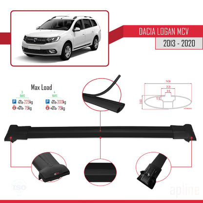 Compatible with Dacia Logan 2 MCV (K52) 2013-2020 FLY Model Car Roof Rack Cross Bar Black Aluminium 3 Bars