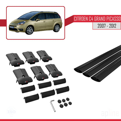 Compatible with Citroen Grand C4 Picasso 2007-2012 FLY Model Car Roof Rack Cross Bar Black Aluminium 3 Bars