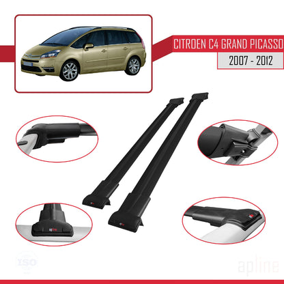 Compatible with Citroen Grand C4 Picasso 2007-2012 FLY Model Car Roof Rack Cross Bar Black Aluminium 2 Bars