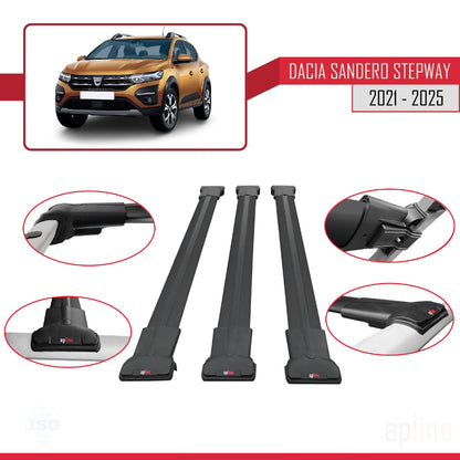 Compatible with Dacia Sandero Stepway 3 2021-2025 FLY Model Car Roof Rack Cross Bar Black Aluminium 3 Bars