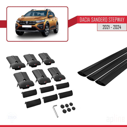 Compatible with Dacia Sandero Stepway 3 2021-2025 FLY Model Car Roof Rack Cross Bar Black Aluminium 3 Bars