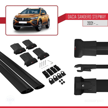 Compatible with Dacia Sandero Stepway 3 2021-2025 FLY Model Car Roof Rack Cross Bar Black Aluminium 2 Bars