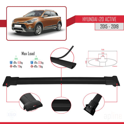 Compatible with Hyundai i20 II Active 2015-2019 FLY Model Car Roof Rack Cross Bar Black Aluminium 2 Bars