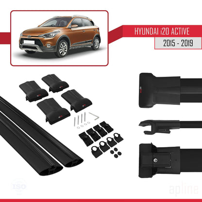 Compatible with Hyundai i20 II Active 2015-2019 FLY Model Car Roof Rack Cross Bar Black Aluminium 2 Bars