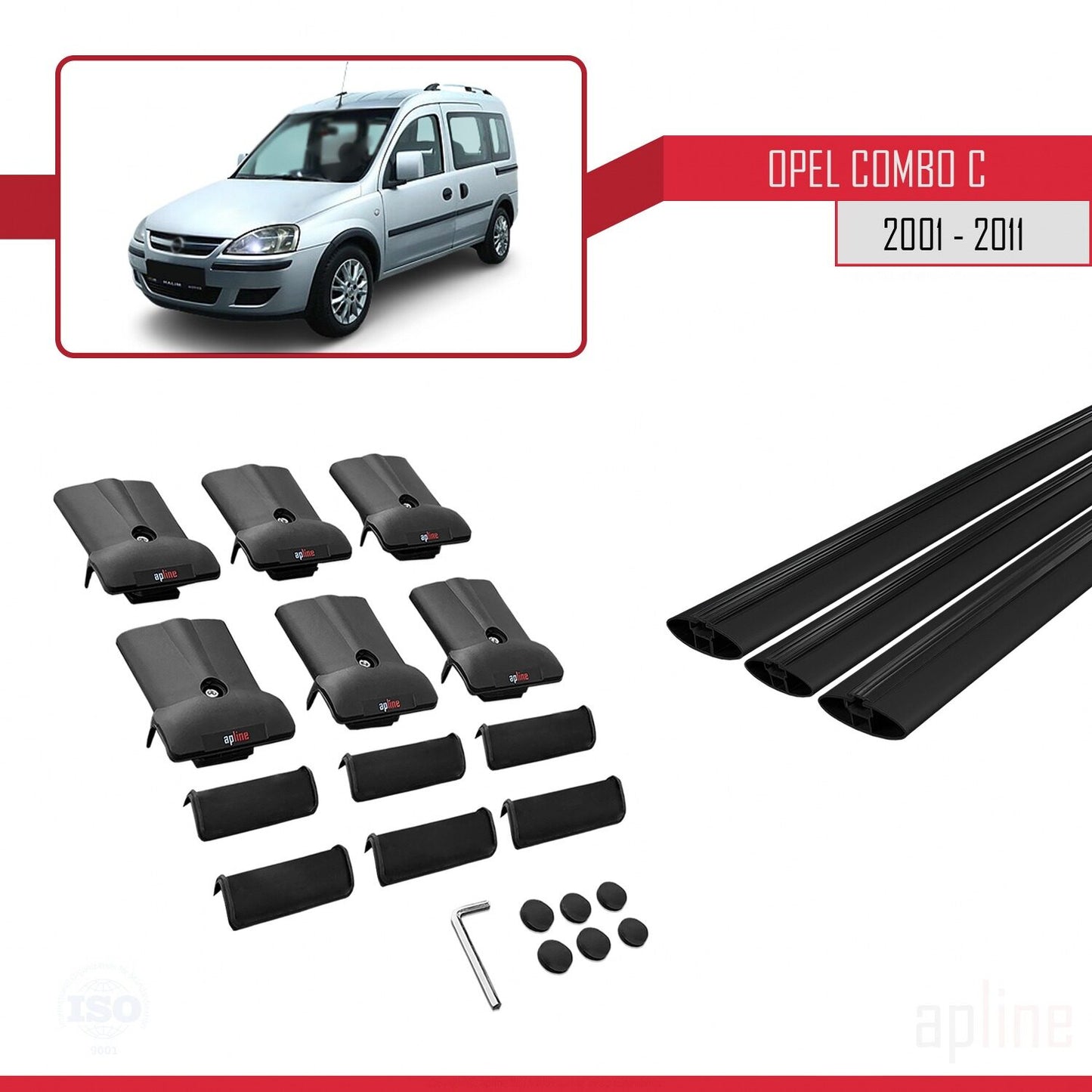 Compatible with Opel Combo C 2001-2011 FLY Model Car Roof Rack Cross Bar Black Aluminium 3 Bars