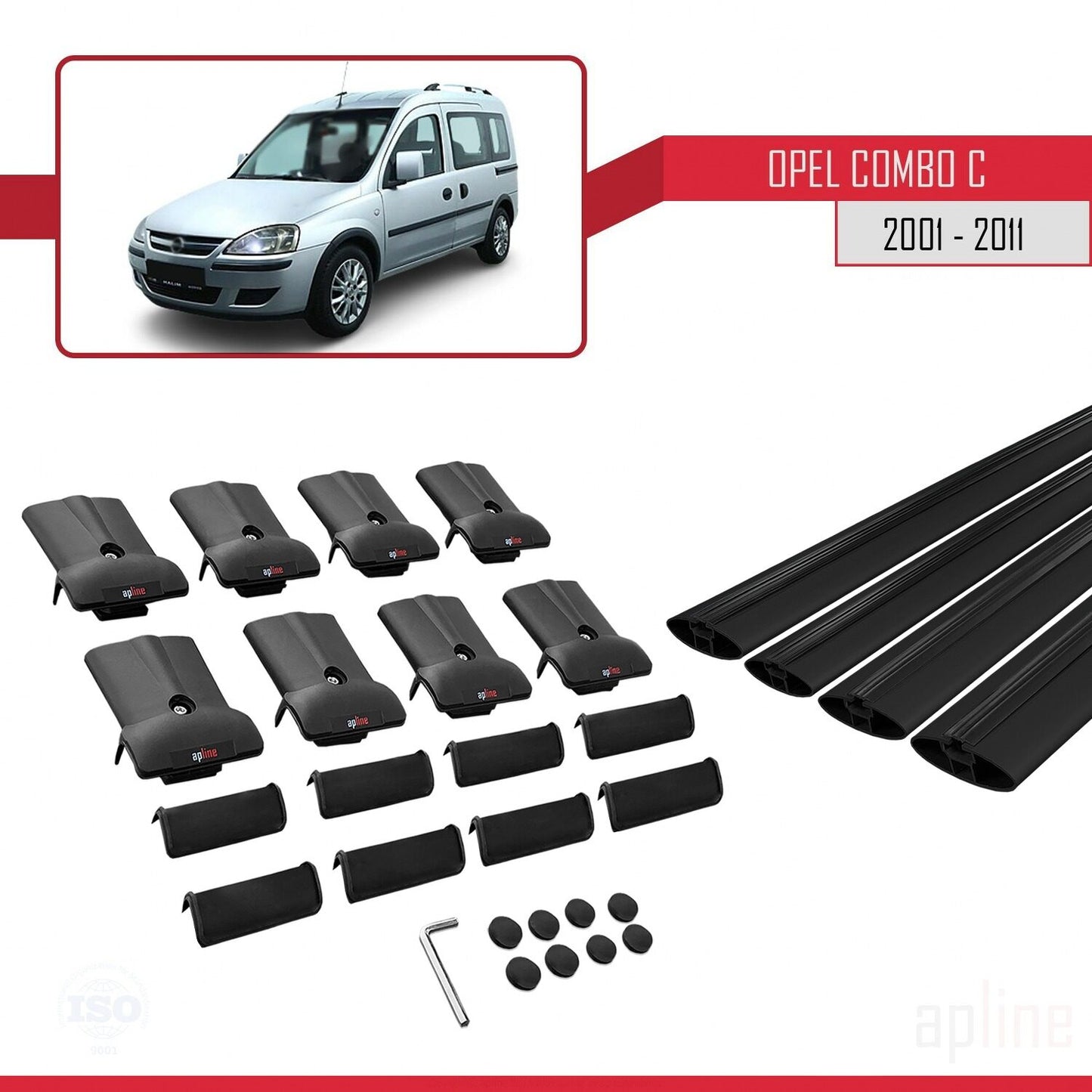 Compatible with Opel Combo C 2001-2011 FLY Model Car Roof Rack Cross Bar Black Aluminium 4 Bars