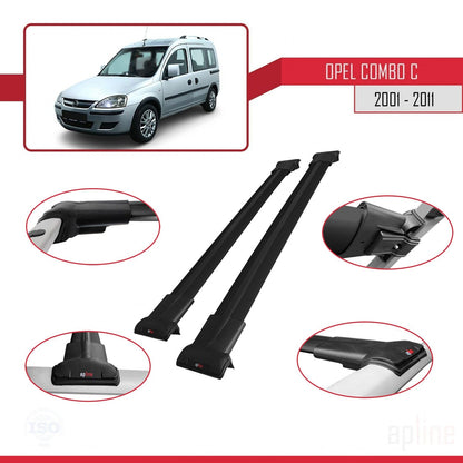 Compatible with Opel Combo C 2001-2011 FLY Model Car Roof Rack Cross Bar Black Aluminium 2 Bars