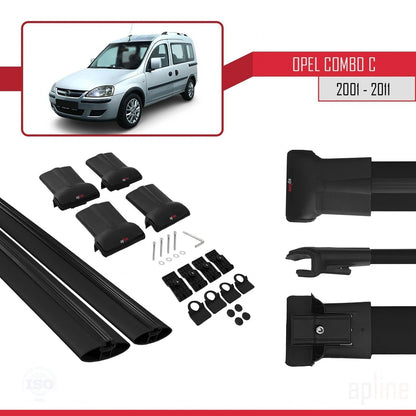 Compatible with Opel Combo C 2001-2011 FLY Model Car Roof Rack Cross Bar Black Aluminium 2 Bars