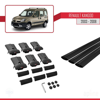 Compatible with Renault Kangoo (X76) Post-Facelift 2003-2008 FLY Model Car Roof Rack Cross Bar Black Aluminium 3 Bars