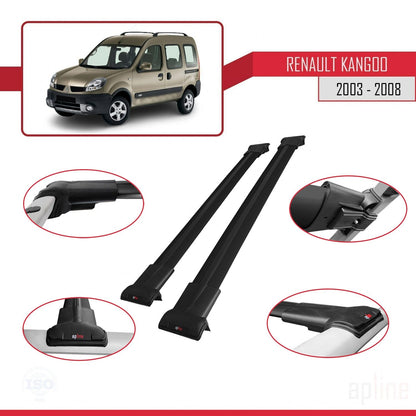 Compatible with Renault Kangoo (X76) Post-Facelift 2003-2008 FLY Model Car Roof Rack Cross Bar Black Aluminium 2 Bars