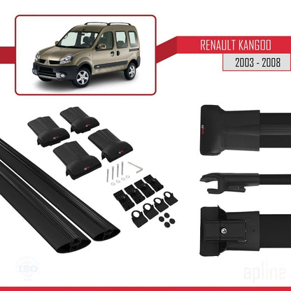 Compatible with Renault Kangoo (X76) Post-Facelift 2003-2008 FLY Model Car Roof Rack Cross Bar Black Aluminium 2 Bars