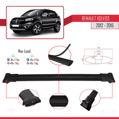 Compatible with Renault Koleos (HY) Post-Facelift 2012-2015 FLY Model Car Roof Rack Cross Bar Black Aluminium 3 Bars