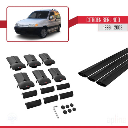 Compatible with Citroen Berlingo (M49) 1996-2003 FLY Model Car Roof Rack Cross Bar Black Aluminium 3 Bars