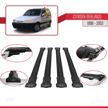 Compatible with Citroen Berlingo (M49) 1996-2003 FLY Model Car Roof Rack Cross Bar Black Aluminium 4 Bars