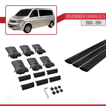 Compatible with Volkswagen T5 Caravelle 2003-2015 FLY Model Car Roof Rack Cross Bar Black Aluminium 3 Bars