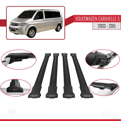 Compatible with Volkswagen T5 Caravelle 2003-2015 FLY Model Car Roof Rack Cross Bar Black Aluminium 4 Bars