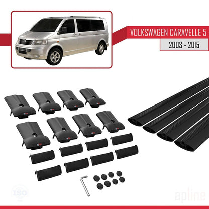 Compatible with Volkswagen T5 Caravelle 2003-2015 FLY Model Car Roof Rack Cross Bar Black Aluminium 4 Bars