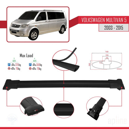 Compatible with Volkswagen T5 Multivan 2003-2015 FLY Model Car Roof Rack Cross Bar Black Aluminium 3 Bars