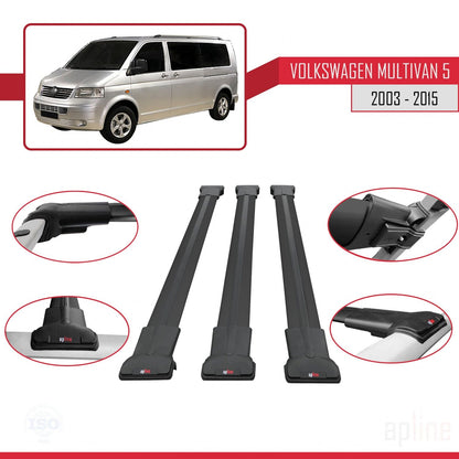 Compatible with Volkswagen T5 Multivan 2003-2015 FLY Model Car Roof Rack Cross Bar Black Aluminium 3 Bars