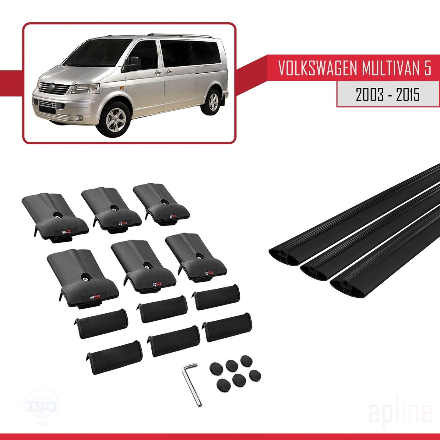 Compatible with Volkswagen T5 Multivan 2003-2015 FLY Model Car Roof Rack Cross Bar Black Aluminium 3 Bars