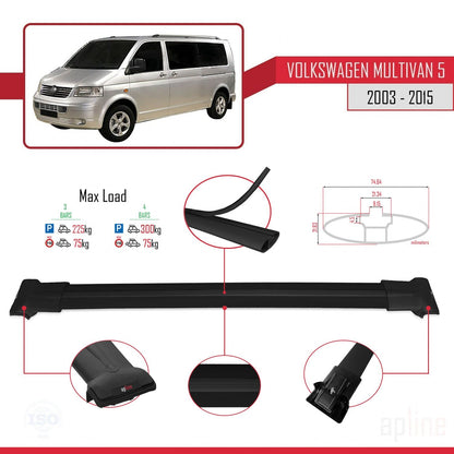 Compatible with Volkswagen T5 Multivan 2003-2015 FLY Model Car Roof Rack Cross Bar Black Aluminium 4 Bars