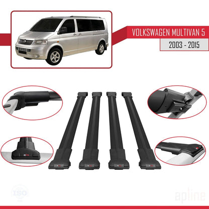 Compatible with Volkswagen T5 Multivan 2003-2015 FLY Model Car Roof Rack Cross Bar Black Aluminium 4 Bars