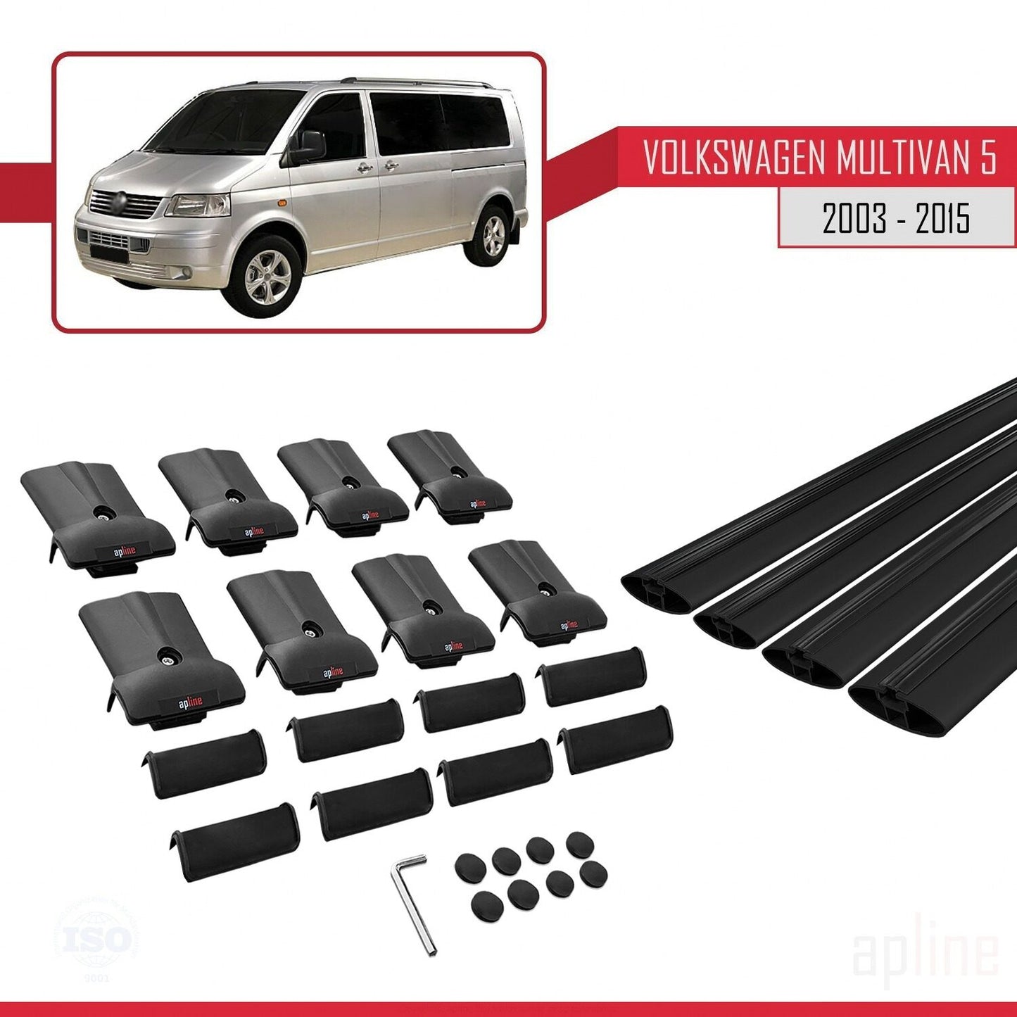 Compatible with Volkswagen T5 Multivan 2003-2015 FLY Model Car Roof Rack Cross Bar Black Aluminium 4 Bars
