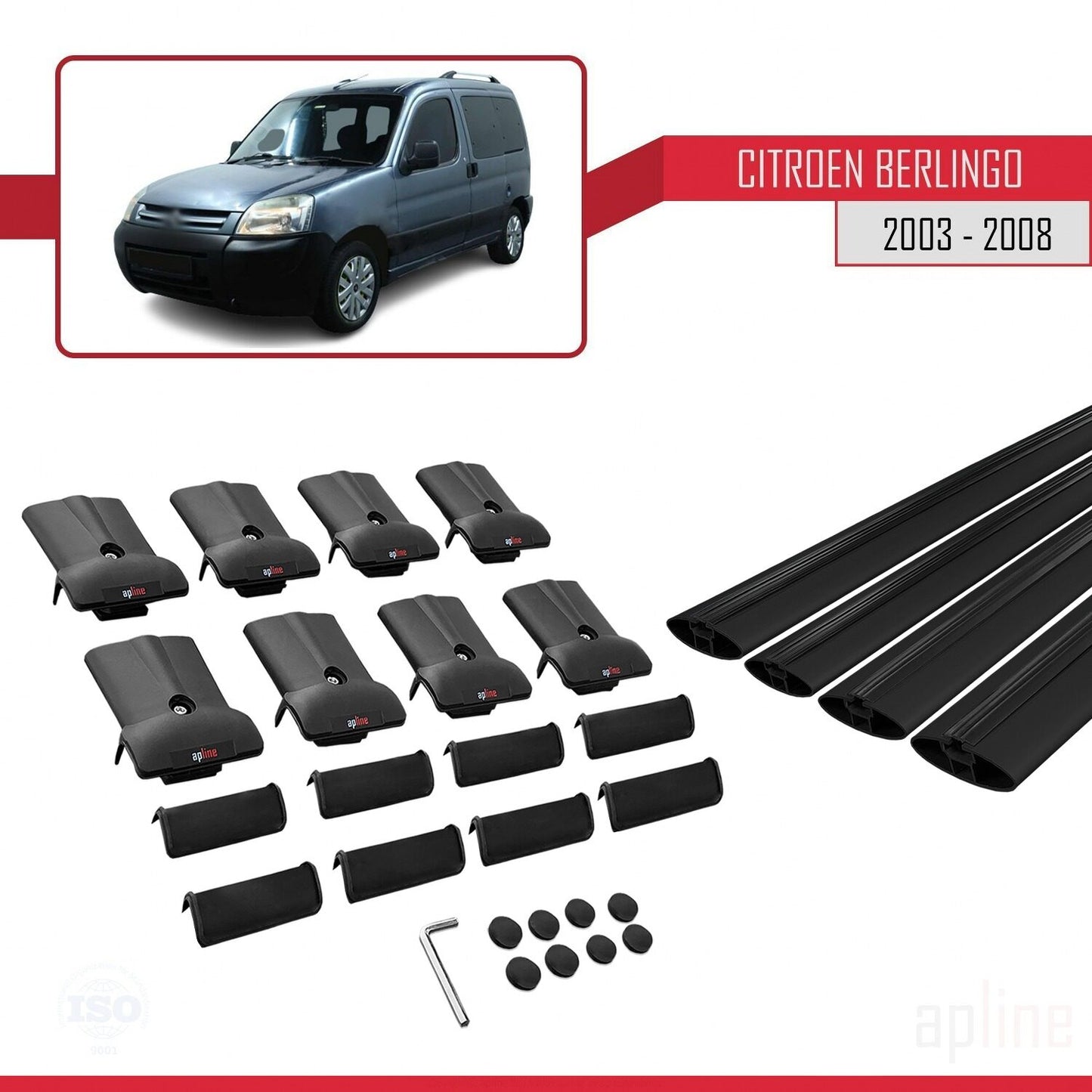 Compatible with Citroen Berlingo (M59) 2003-2008 FLY Model Car Roof Rack Cross Bar Black Aluminium 4 Bars