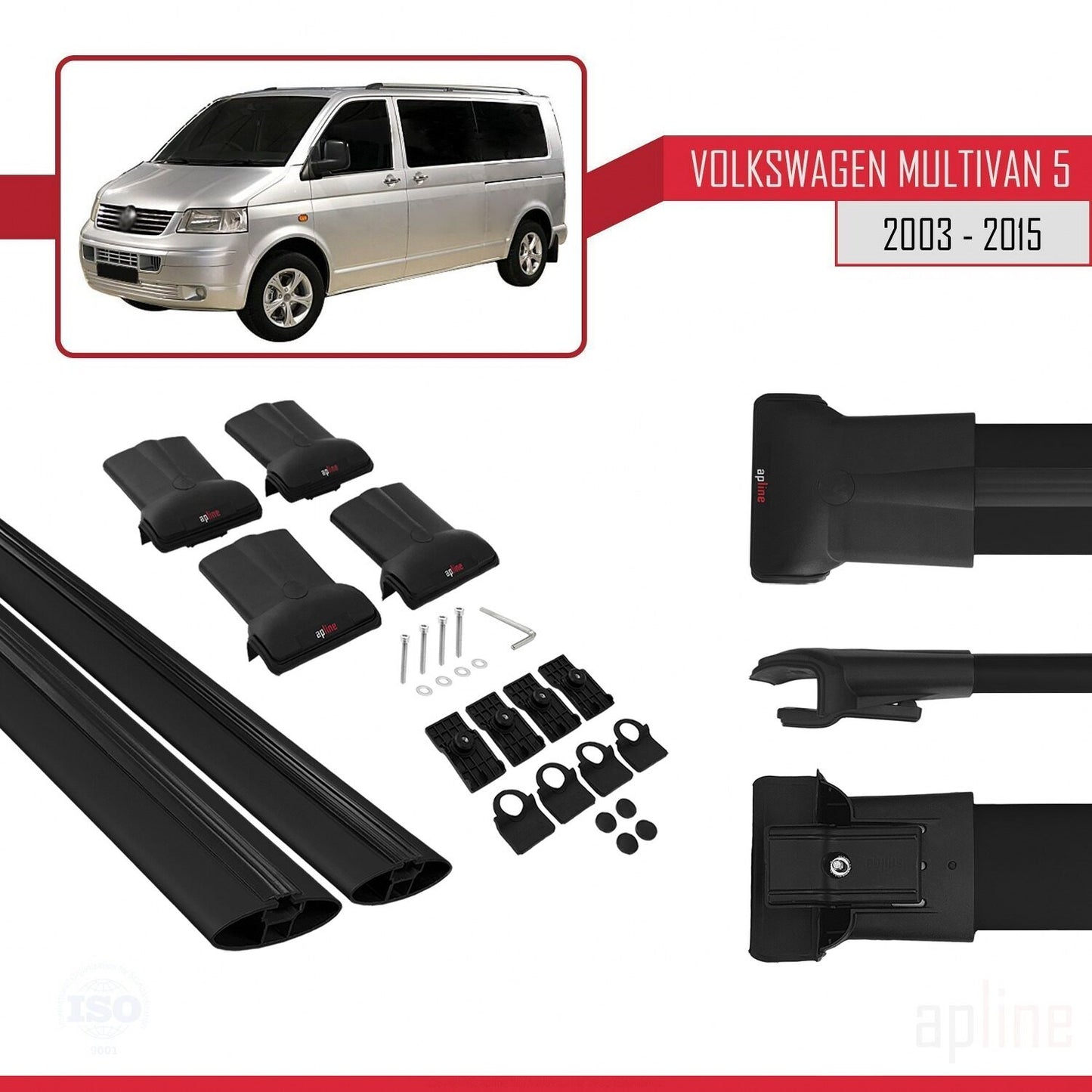 Compatible with Volkswagen T5 Multivan 2003-2015 FLY Model Car Roof Rack Cross Bar Black Aluminium 2 Bars