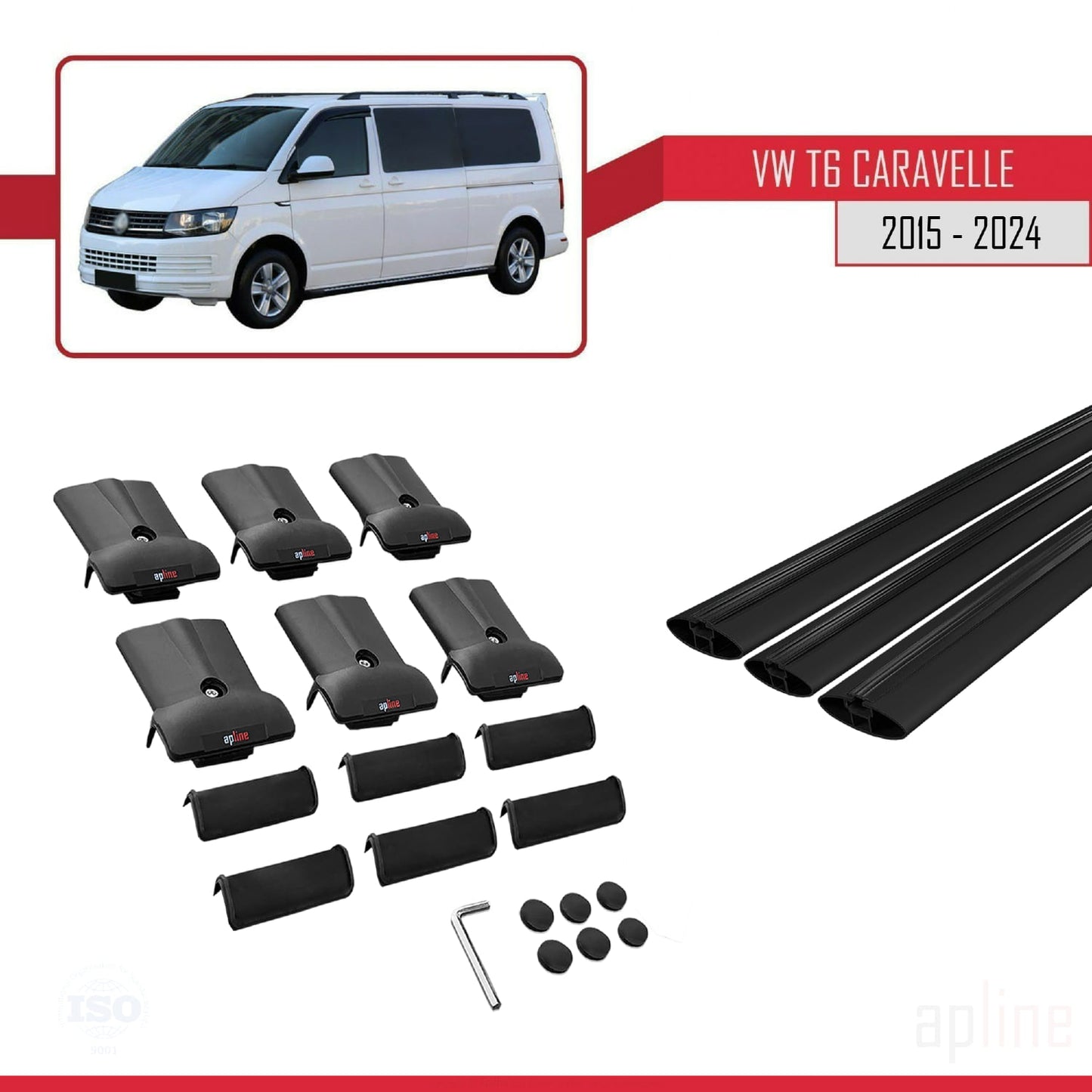 Compatible with Volkswagen T6 Caravelle 2015-2024 FLY Model Car Roof Rack Cross Bar Black Aluminium 3 Bars