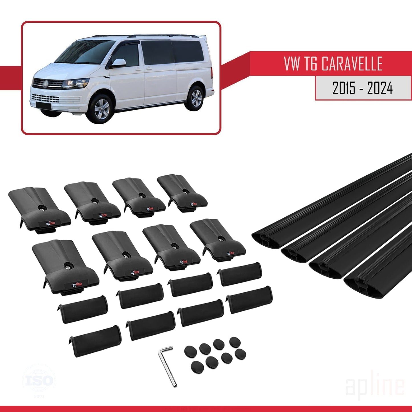 Compatible with Volkswagen T6 Caravelle 2015-2024 FLY Model Car Roof Rack Cross Bar Black Aluminium 4 Bars