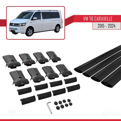 Compatible with Volkswagen T6 Caravelle 2015-2024 FLY Model Car Roof Rack Cross Bar Black Aluminium 4 Bars