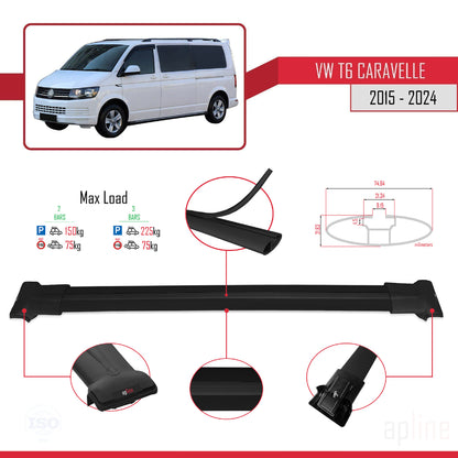 Compatible with Volkswagen T6 Caravelle 2015-2024 FLY Model Car Roof Rack Cross Bar Black Aluminium 2 Bars