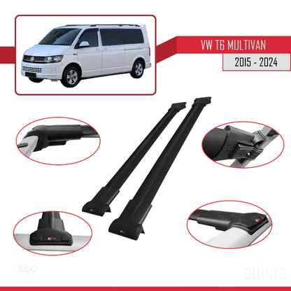 Compatible with Volkswagen T6 Multivan 2015-2024 FLY Model Car Roof Rack Cross Bar Black Aluminium 2 Bars