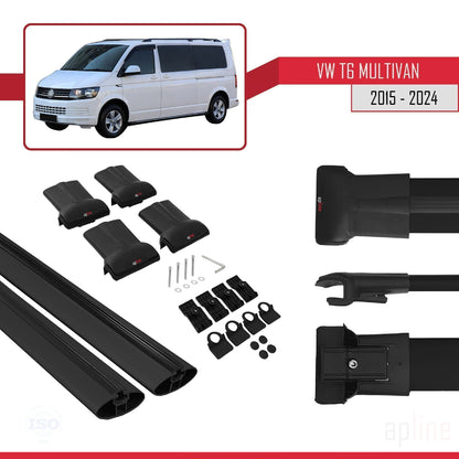 Compatible with Volkswagen T6 Multivan 2015-2024 FLY Model Car Roof Rack Cross Bar Black Aluminium 2 Bars