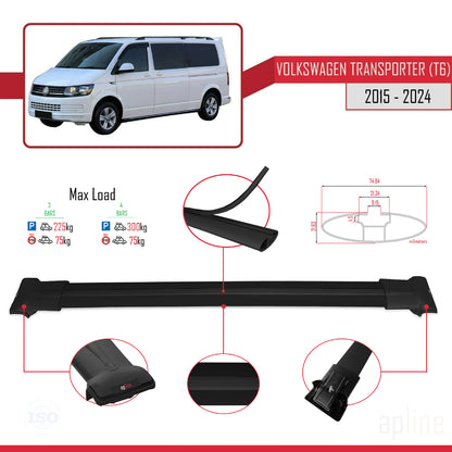 Compatible with Volkswagen T6 Transporter 2015-2024 FLY Model Car Roof Rack Cross Bar Black Aluminium 3 Bars