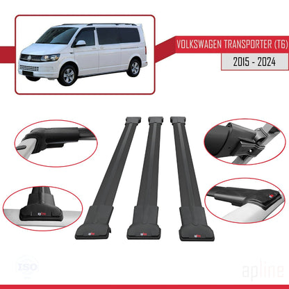 Compatible with Volkswagen T6 Transporter 2015-2024 FLY Model Car Roof Rack Cross Bar Black Aluminium 3 Bars