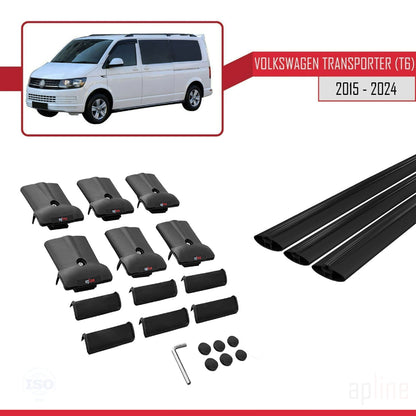 Compatible with Volkswagen T6 Transporter 2015-2024 FLY Model Car Roof Rack Cross Bar Black Aluminium 3 Bars