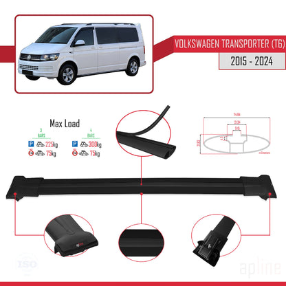 Compatible with Volkswagen T6 Transporter 2015-2024 FLY Model Car Roof Rack Cross Bar Black Aluminium 4 Bars