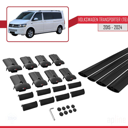 Compatible with Volkswagen T6 Transporter 2015-2024 FLY Model Car Roof Rack Cross Bar Black Aluminium 4 Bars
