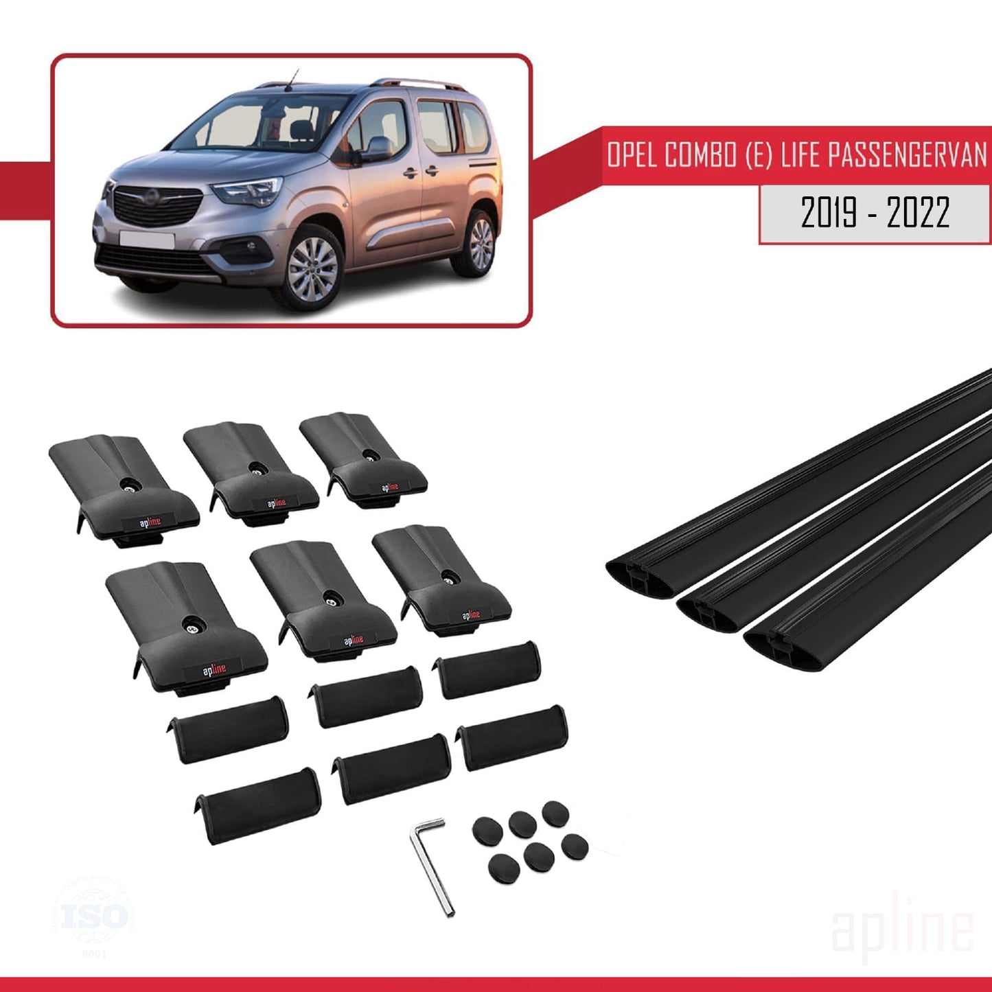 Compatible with Opel Combo E Cargo 2019-2022 FLY Model Car Roof Rack Cross Bar Black Aluminium 3 Bars