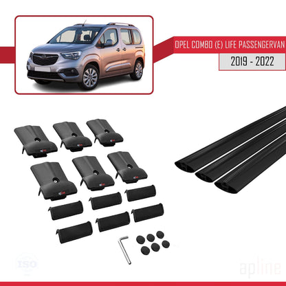 Compatible with Opel Combo E Cargo 2019-2022 FLY Model Car Roof Rack Cross Bar Black Aluminium 3 Bars